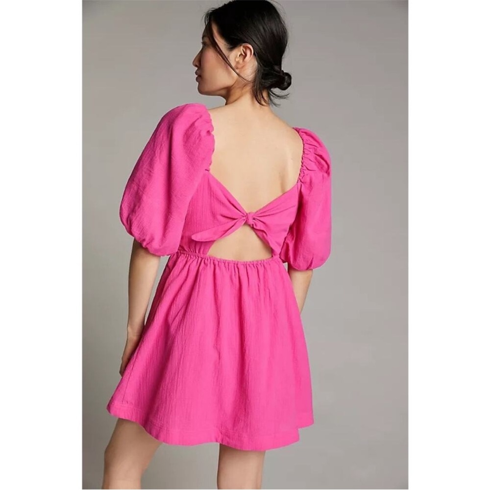 Maeve/ Anthropologie Hot Pink Puff Sleeve Mini Dress, size small
